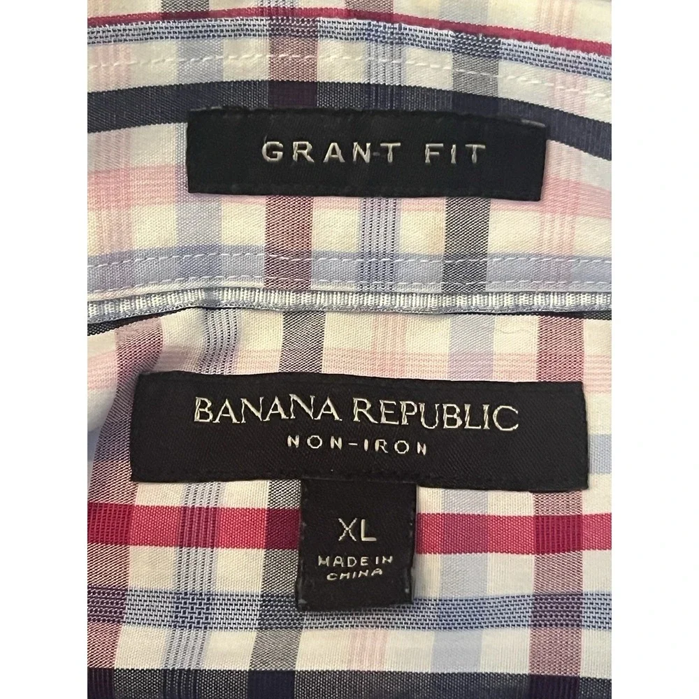 Banana Republic Mens long sleeved Grant Fit Non-Iron Plaid Dress shirt‎ XL
